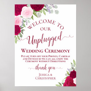 Magenta & Pink Floral Unplugged Wedding Ceremony Poster