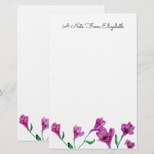 Magenta Pink Floral Watercolor Personalised Stationery