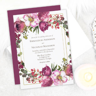 Magenta Pink Floral Wedding Invitation
