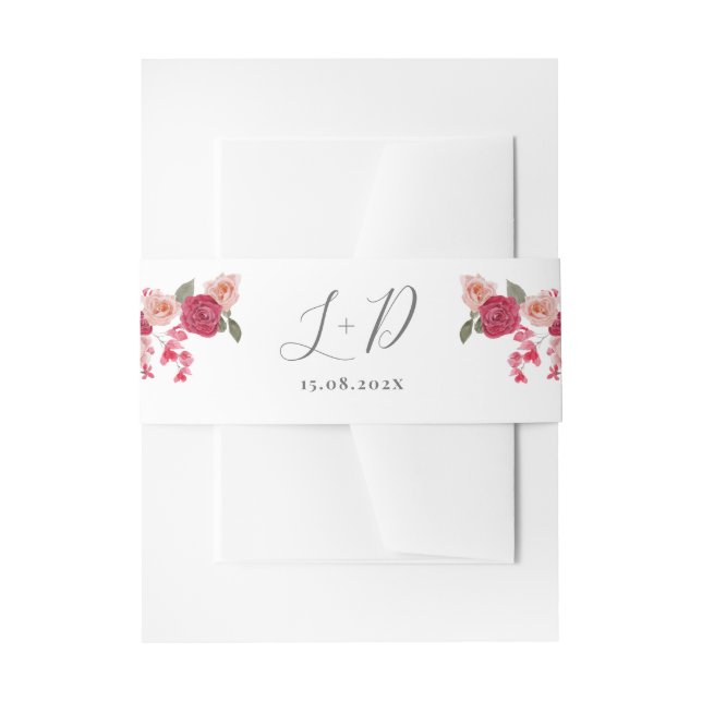 Magenta Pink Floral Wedding Invitation Belly Band (Front Example)