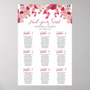 Magenta Pink Floral Wedding Seating Chart