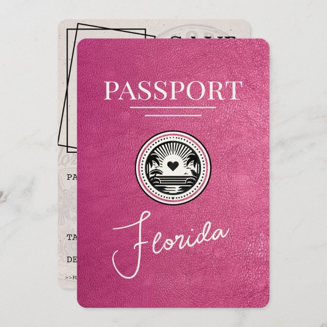 Magenta Pink Florida Passport Save The Date (Front/Back)