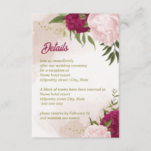magenta pink flowers green leaves enclosure card