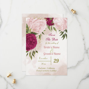 magenta pink flowers green leaves save the date