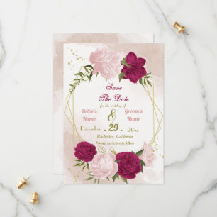 magenta pink flowers green leaves save the date