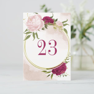 magenta pink flowers green leaves table number