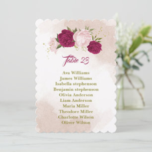 magenta pink flowers greenery seating chart card