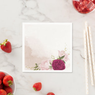 magenta pink flowers greenery wedding napkin