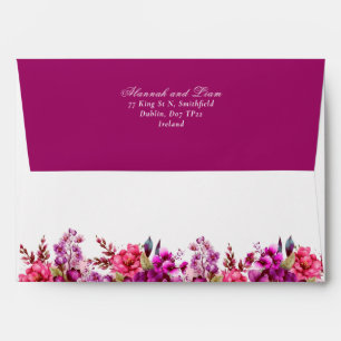 Magenta Pink Fuchsia Floral Wedding Envelope