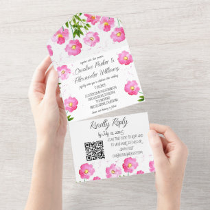 Magenta Pink Fuchsia Modern Bold Elegant Floral All In One Invitation