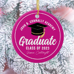 Magenta Pink Graduate Custom Graduation Christmas Ceramic Ornament<br><div class="desc">This chic magenta pink custom senior graduate Christmas ornament features your high school or college name for the class of 2025. Customise with your graduating year under the pretty white handwritten script and black grad cap for a great personalised graduation gift.</div>