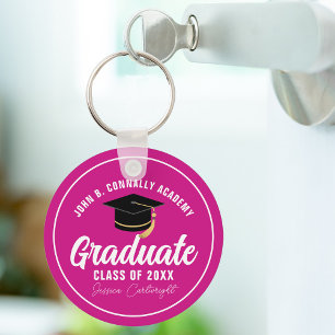 Magenta Pink Graduate Personalised 2023 Graduation Key Ring