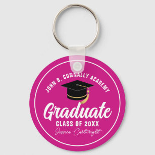 Magenta Pink Graduate Personalised 2023 Graduation Key Ring