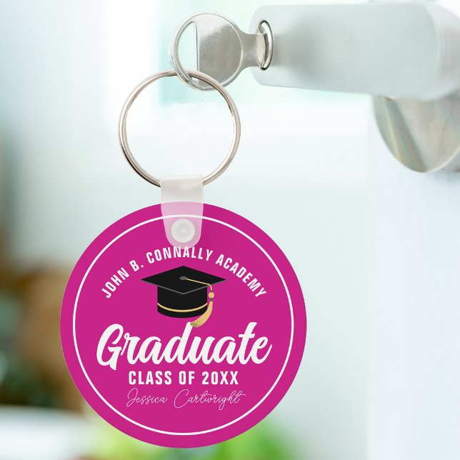 Magenta Pink Graduate Personalized 2025 Graduation Key Ring (Creator Uploaded)