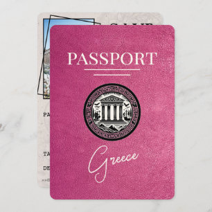 Magenta Pink Greece Passport Save the Date Card