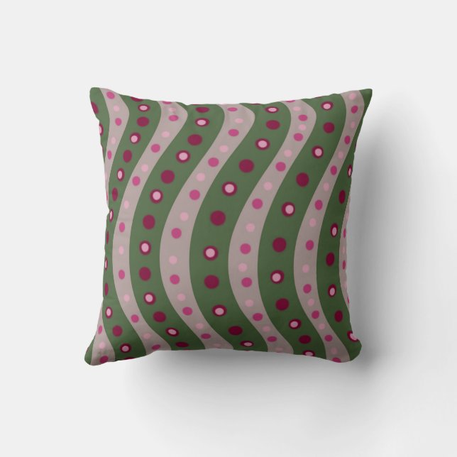 Magenta Pink Green Springtime Polka Dot Patterned  Cushion (Back)