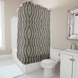 Magenta Pink Green Springtime Polka Dot Patterned  Shower Curtain