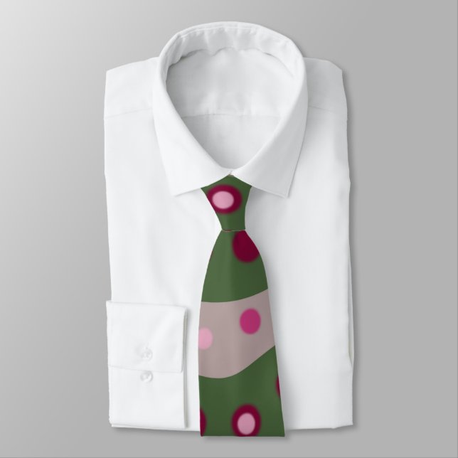 Magenta Pink Green Springtime Polka Dot Patterned Tie (Tied)