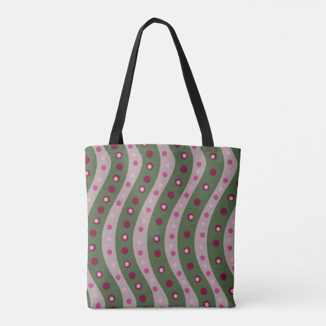 Magenta Pink Green Springtime Polka Dot Patterned  Tote Bag (Back)