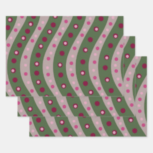 Magenta Pink Green Springtime Polka Dot Patterned Wrapping Paper Sheet