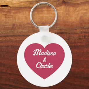 Magenta pink Heart couple names Valentines day Key Ring
