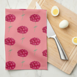 Magenta Pink Hydrangea Vintage Style Kitchen Tea Towel