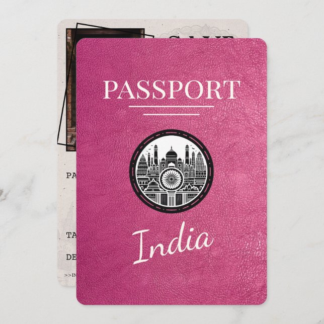 Magenta Pink India Passport Save The Date (Front/Back)