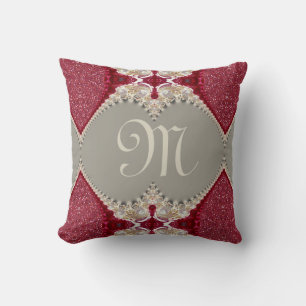 Magenta Pink Lacy FX Monogram Red White Cushion