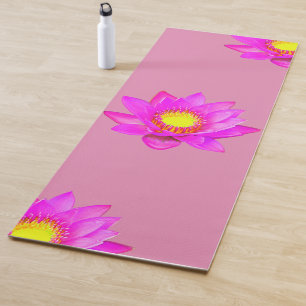 Magenta Pink Lotus Flowers on Light Pink Yoga Mat