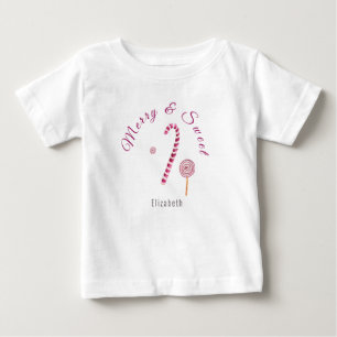 Magenta pink Merry & sweet candy cane watercolor Baby T-Shirt