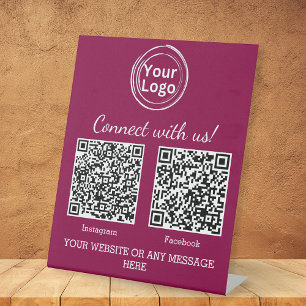 Magenta Pink Minimalist Business Logo Two QR Codes Pedestal Sign
