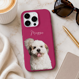 Magenta Pink Modern Dog Photo and Script Name iPhone 16 Pro Case