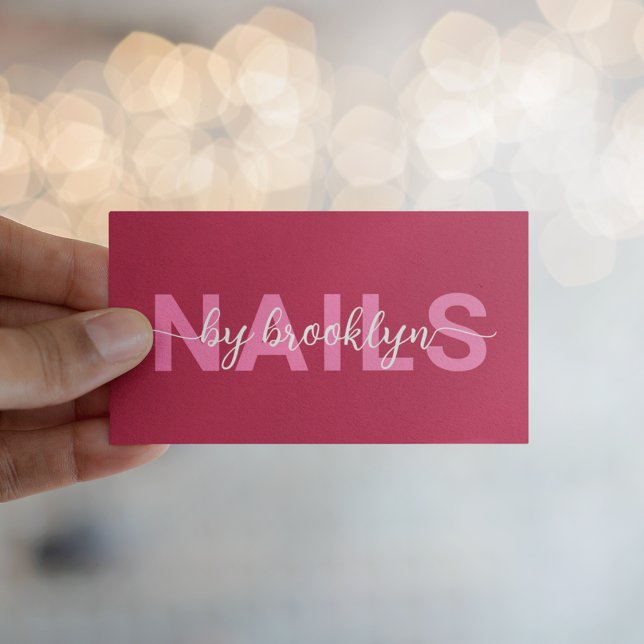 Magenta Pink Modern Typography Nail Artist Business Card (Creator Uploaded)