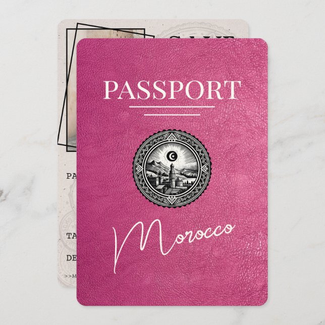 Magenta Pink Morocco Passport Save The Date (Front/Back)