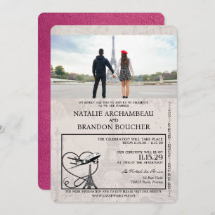 Magenta Pink Paris Passport Wedding Invitation