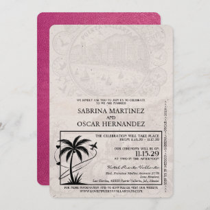 Magenta Pink Puerta Vallarta Passport Wedding Invitation