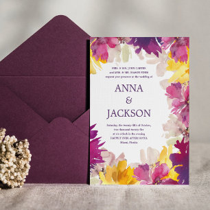 Magenta Pink Purple Foral Botanical Garden Wedding Invitation