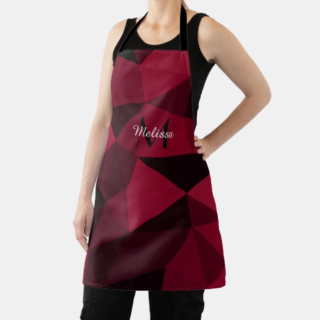 Magenta pink red black geometry pattern Monogram Apron (Insitu)