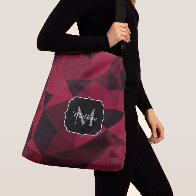 Magenta pink red black geometry pattern Monogram Crossbody Bag (Close Up)
