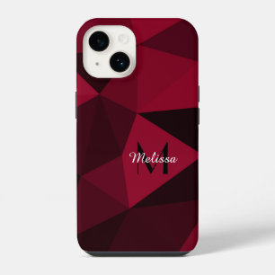 Magenta pink red black geometry pattern Monogram iPhone 14 Case