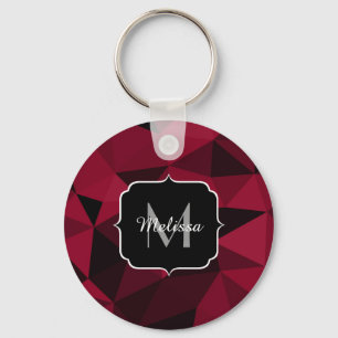 Magenta pink red black geometry pattern Monogram Key Ring