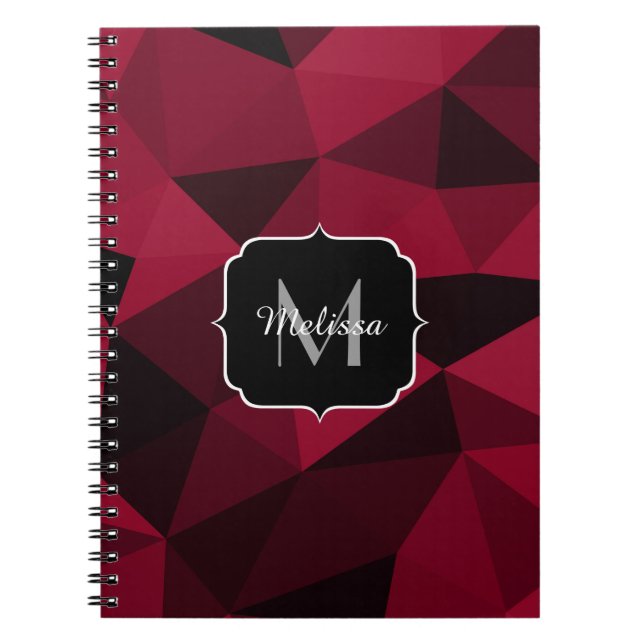 Magenta pink red black geometry pattern Monogram Notebook (Front)