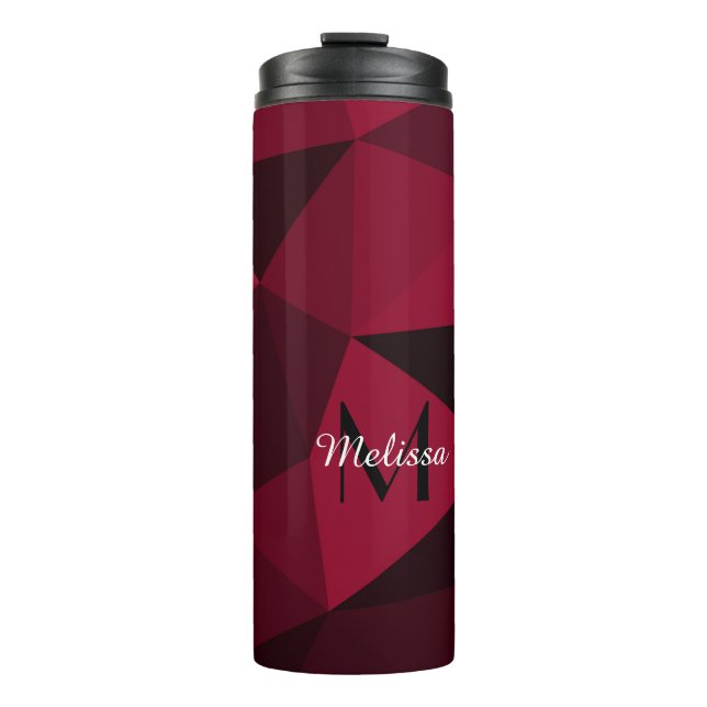 Magenta pink red black geometry pattern Monogram Thermal Tumbler (Front)