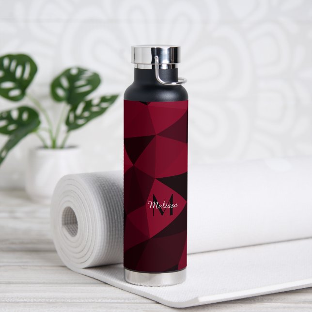 Magenta pink red black geometry pattern Monogram Water Bottle (Yoga)
