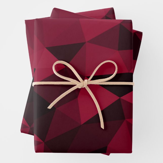 Magenta pink red dark black geometric mesh pattern wrapping paper sheet (In situ)