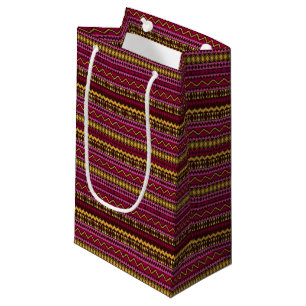 MAGENTA PINK RED GOLD TRIBAL PATTERNS SMALL GIFT BAG