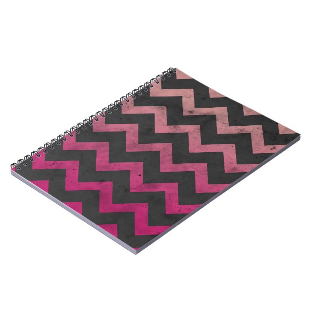 Magenta pink red ombre dark gray chevron pattern notebook (Left Side)