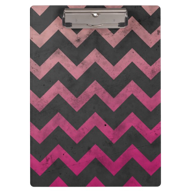 Magenta pink red ombre dark grey chevron pattern clipboard (Front)