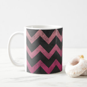 Magenta pink red ombre dark grey chevron pattern coffee mug