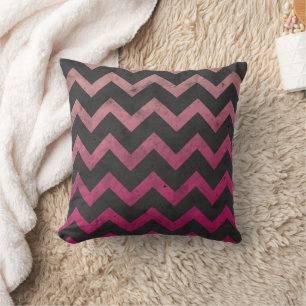Magenta pink red ombre dark grey chevron pattern cushion